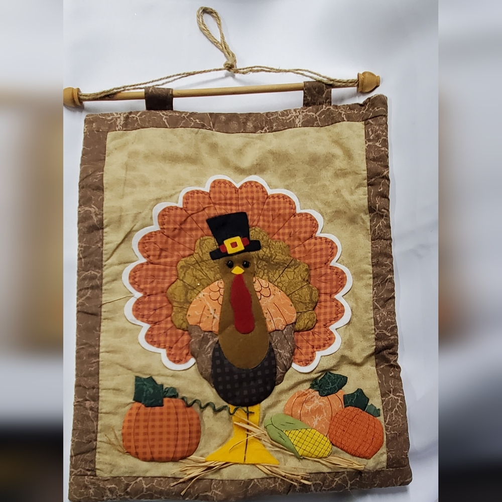 Thanksgiving Turkey Pumpkin Corn Wall Hanging Padded Appliqué Unique Gift16"X13"